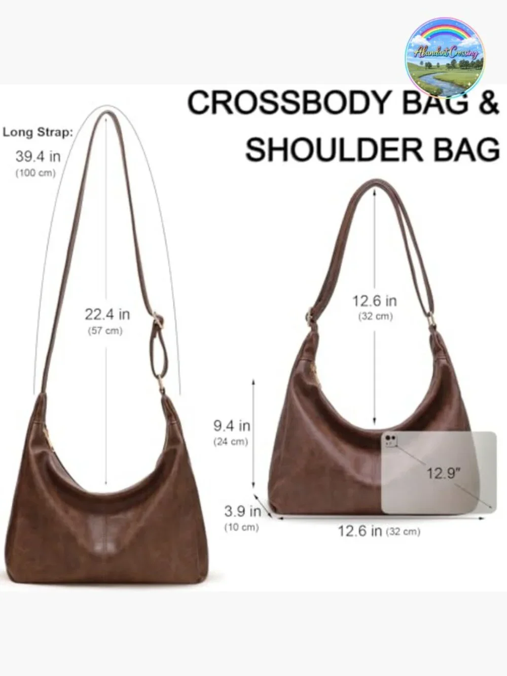 Vegan Leather Slouchy Hobo Bag Shoulder Tote Crossbody Purse